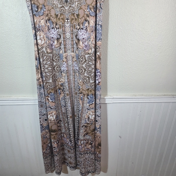 One World Womens XL Boho Maxi Dress Lace Back Crochet Floral Stretch - Picture 8 of 11